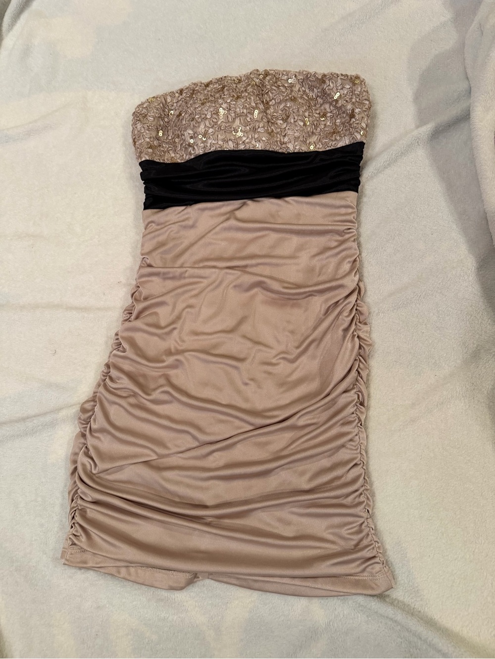 Body Central Strapless Sequin Bust Dress in Taupe and Black